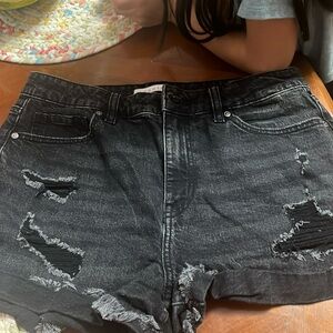Eunina Black Distressed Kara Super High Rise Shorts
